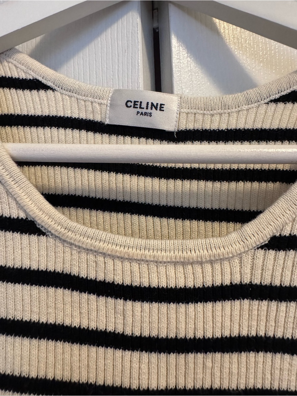 Celine Striped Ribbed Sports Bralette in Cream & Black - Picture 3 of 6